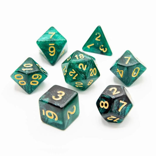 Emerald Night | Soft Edge Dice | Acrylic | 7 Piece Set