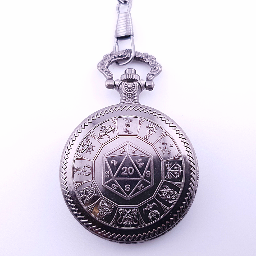 Adventurer's Cache | Pocket Watch Dice Case | Mini Dice | Ancient Silver