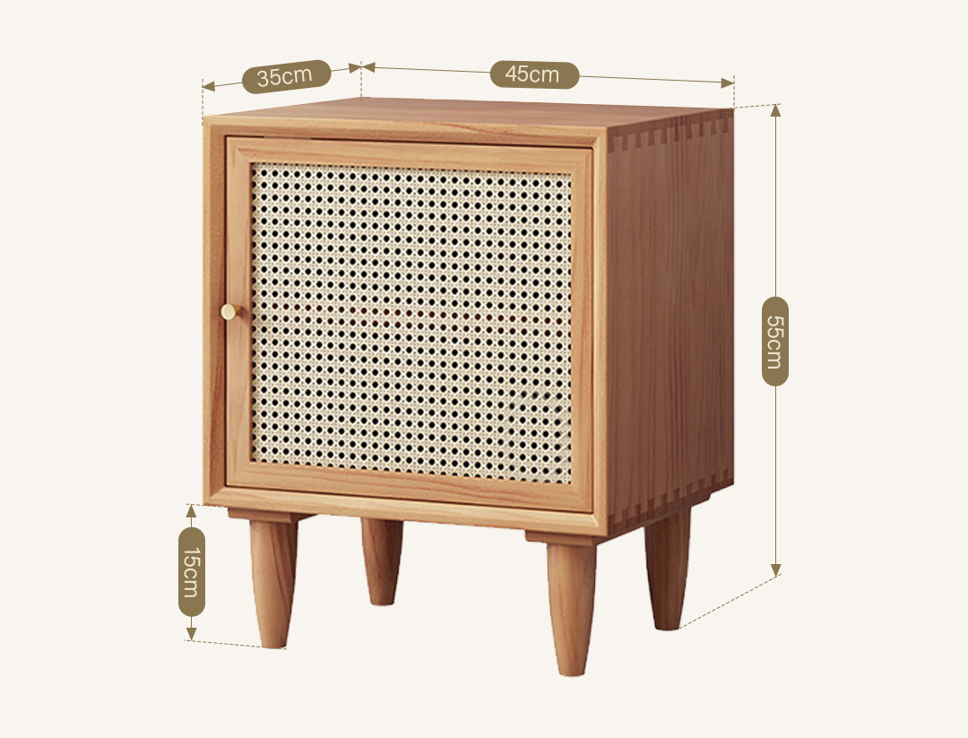 Tableau Rattan Bedside Table, Solid Wood
