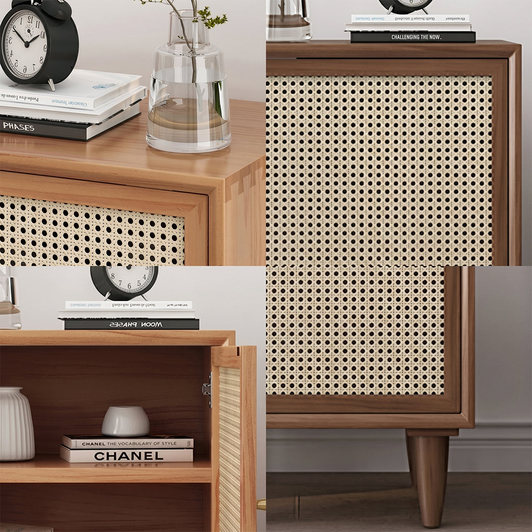 Tableau Rattan Bedside Table, Solid Wood