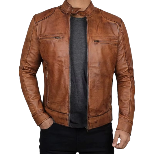 Men’s Tan Brown & Black Fashion Leather Jacket