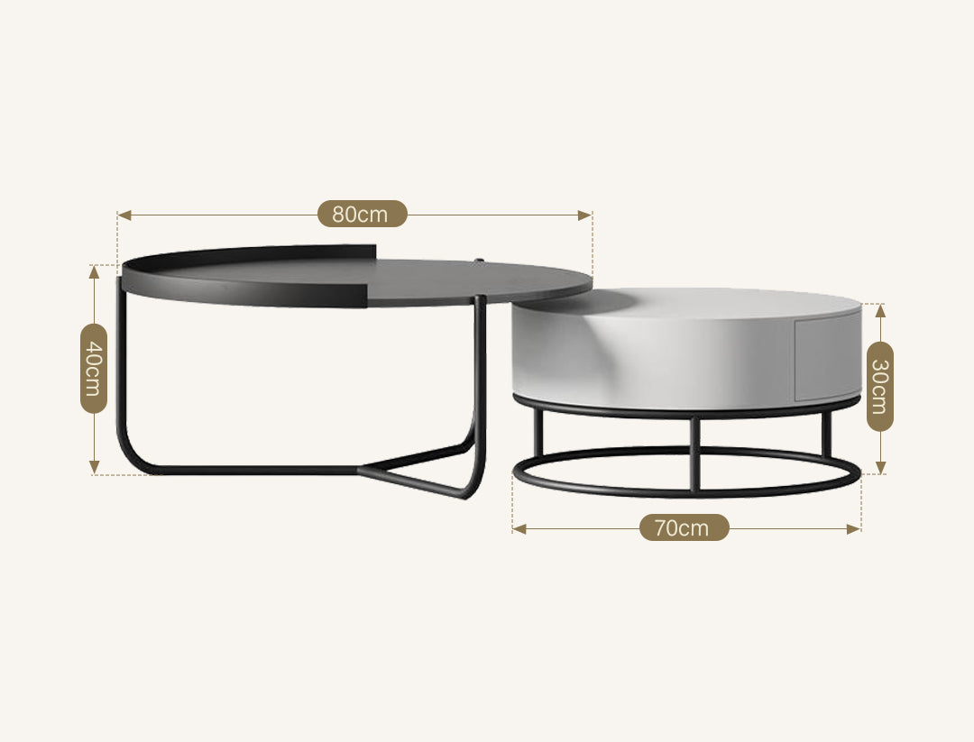 Teddy Nesting Coffee Table, Black And Off White