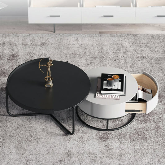 Teddy Nesting Coffee Table, Black And Off White
