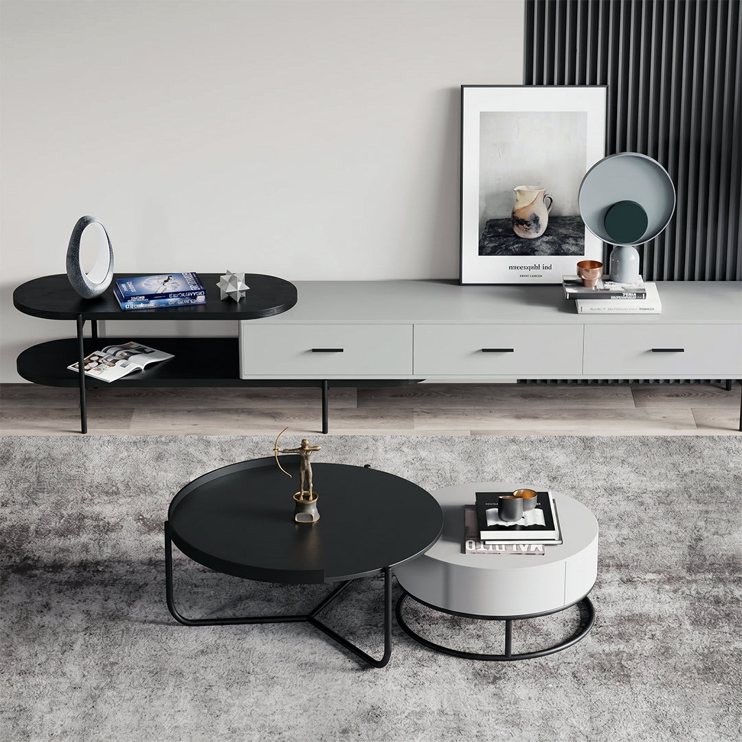 Teddy Nesting Coffee Table, Black And Off White
