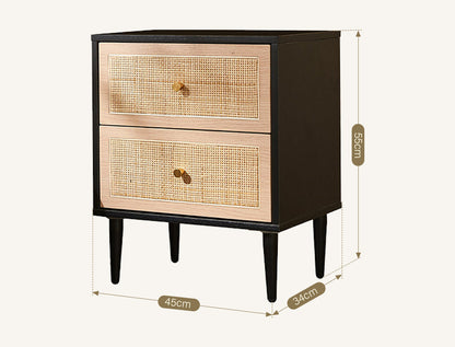 Tsaatan Wood Bedside Table, Rattan, Black