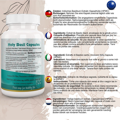 Aushadh Holy Basil Capsules (Tulsi) Stress Balance & Immune Wellness Support - Vegan, Gluten Free, Non-GMO, 60 Capsules