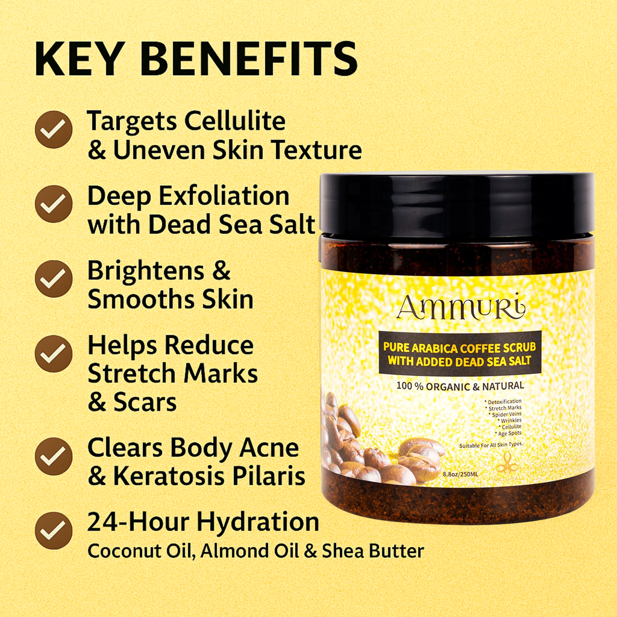 Ammuri Organic Coffee Body Scrub | Dead Sea Salt Exfoliating Polish