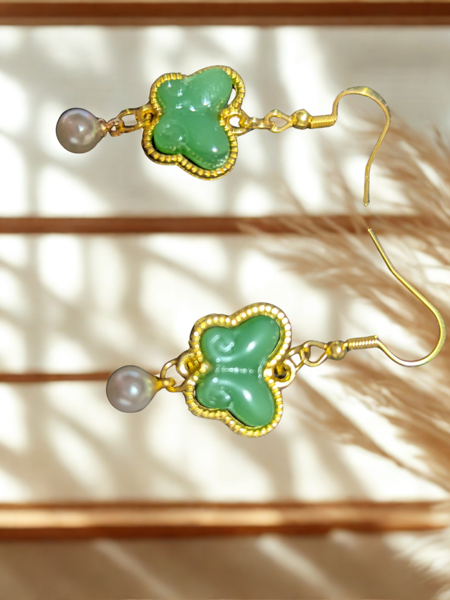 Green Butterfly Pearl Drop Earrings