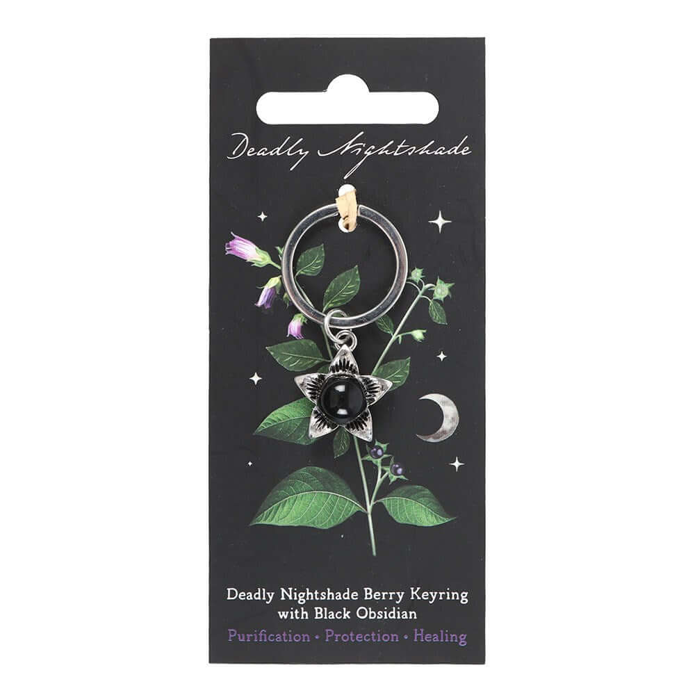 Gothic Gifts Deadly Nightshade Keyring with Black Obsidian