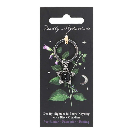 Gothic Gifts Deadly Nightshade Keyring with Black Obsidian