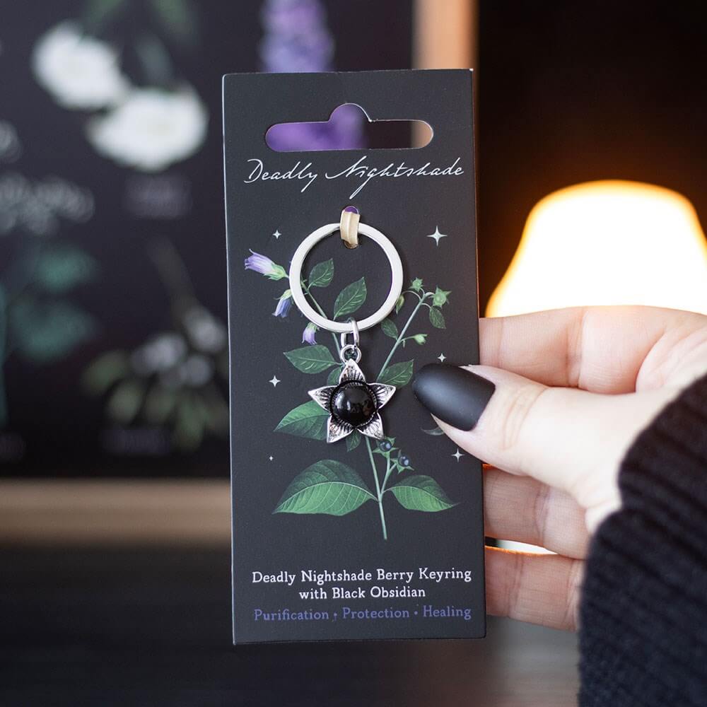 Gothic Gifts Deadly Nightshade Keyring with Black Obsidian
