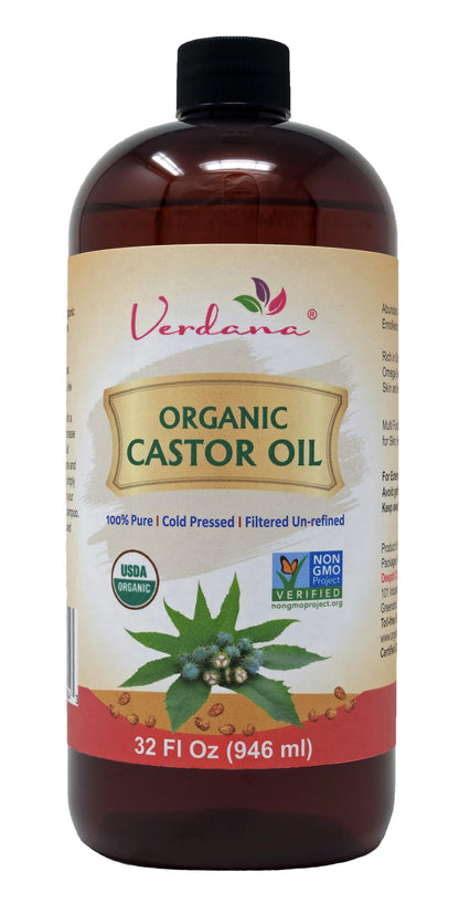 Verdana Organic Castor Oil – Cold Pressed, Hexane Free, USDA Organic – 32 fl oz