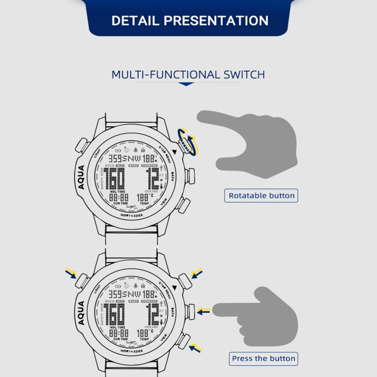 NORTH EDGE AQUA 100m Waterproof Scuba Diver Smart Watch, Support Luminous Display & Compass Mode, AQUA