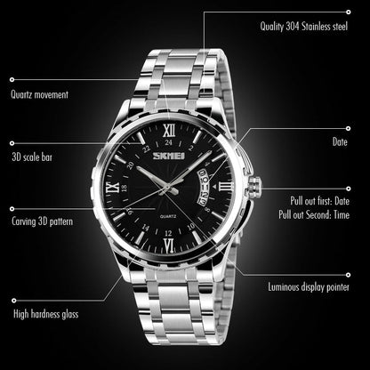 SKMEI 9069 Multifunctional Outdoor Fashion Business Waterproof Interval Gold Shell Quartz Wrist Watch