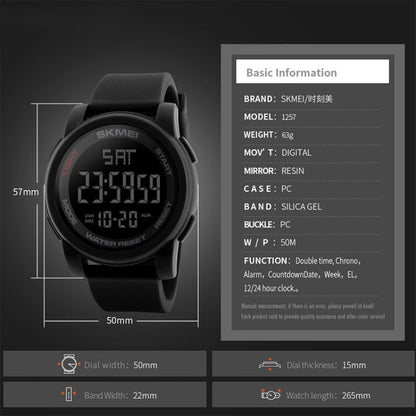 SKMEI 1257 Men Fashionable Outdoor 50m Waterproof Digital Watch Sports Wrist Watch