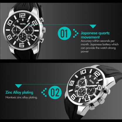SKMEI 9128 Fashion Multifunctional 3D Large Dial Sports Wristwatch 30m Waterproof Quartz Watch