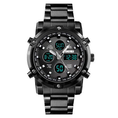 SKMEI 1389 Multifunctional Men Business Digital Watch 30m Waterproof Large Dial Wrist Watch with Stainless Steel Watchband , 1389 Black, 1389 Blue, 1389 Silver