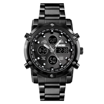 SKMEI 1389 Multifunctional Men Business Digital Watch 30m Waterproof Large Dial Wrist Watch with Stainless Steel Watchband , 1389 Black, 1389 Blue, 1389 Silver