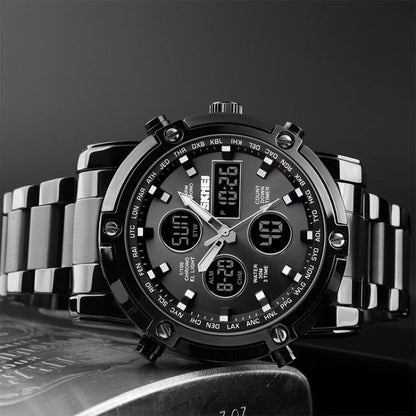 SKMEI 1389 Multifunctional Men Business Digital Watch 30m Waterproof Large Dial Wrist Watch with Stainless Steel Watchband , 1389 Black, 1389 Blue, 1389 Silver