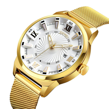 SKMEI 9166 Fashion Men Business Watch 30m Waterproof Metal Quartz Wristwatch