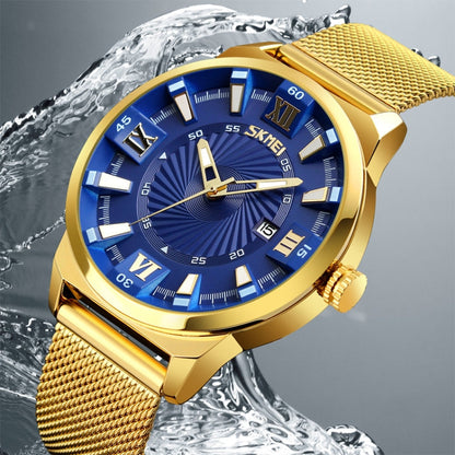 SKMEI 9166 Fashion Men Business Watch 30m Waterproof Metal Quartz Wristwatch
