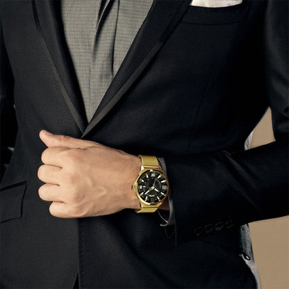 SKMEI 9166 Fashion Men Business Watch 30m Waterproof Metal Quartz Wristwatch