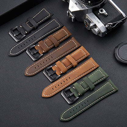 Crazy Horse Layer Frosted Silver Buckle Watch Leather Watch Band, Size: 20mm