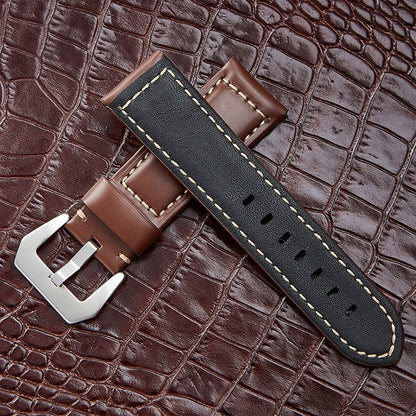 Crazy Horse Layer Frosted Silver Buckle Watch Leather Watch Band, Size: 22mm