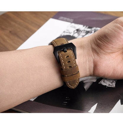 Crazy Horse Layer Frosted Silver Buckle Watch Leather Watch Band, Size: 26mm