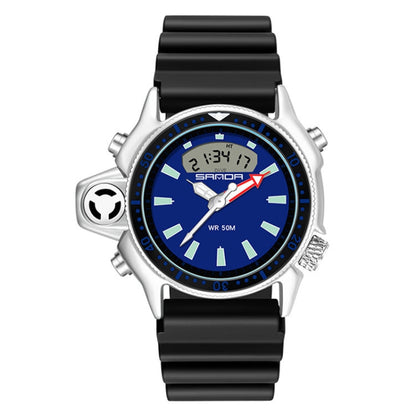 SANDA 3008 Multifunctional Men Outdoor Sports Noctilucent 50m Waterproof Digital Wrist Watch