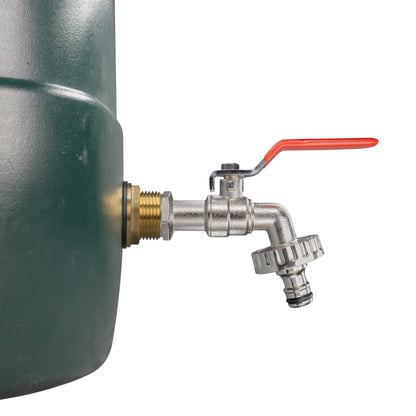 Water Butt Brass Kit 3/4in with Quick Connect Lever Tap and Drill Bit