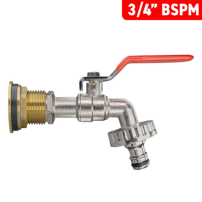 Water Butt Brass Kit 3/4in with Quick Connect Lever Tap and Drill Bit