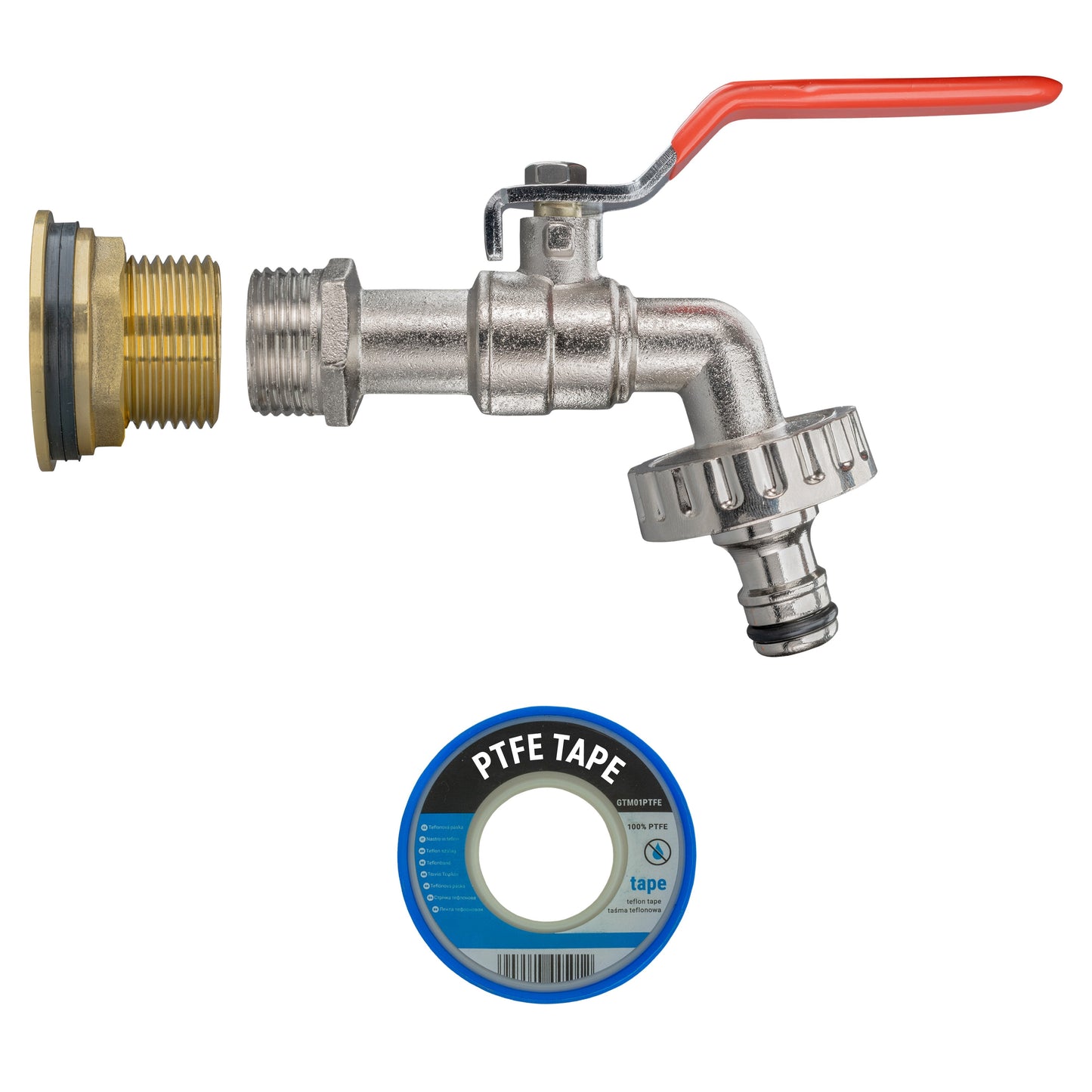 Water Butt Brass Kit 3/4in with Quick Connect Lever Tap and Drill Bit