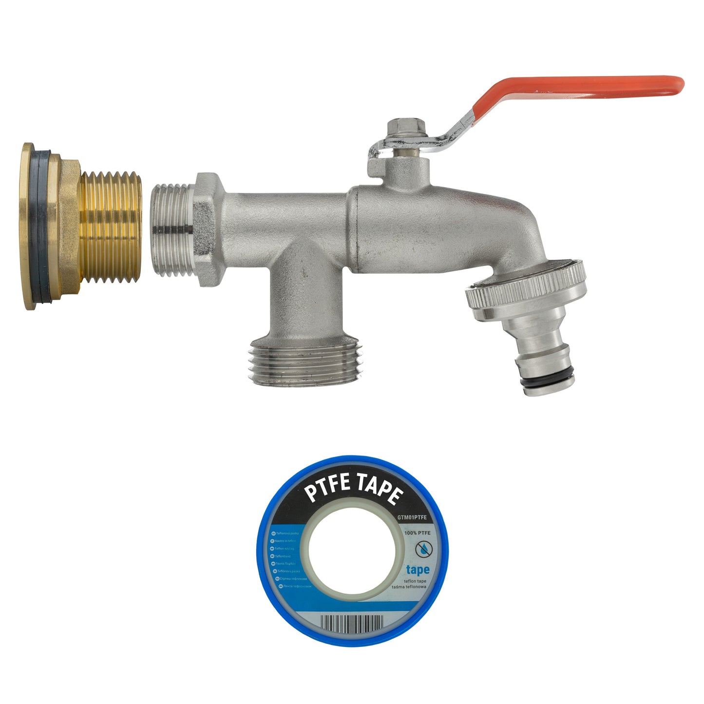 Water Butt Brass Kit 3/4in with Double Tap Hose Connector Set BSP Thread Fitting