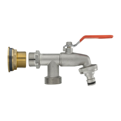 Water Butt Brass Kit 3/4in with Double Tap Hose Connector Set BSP Thread Fitting