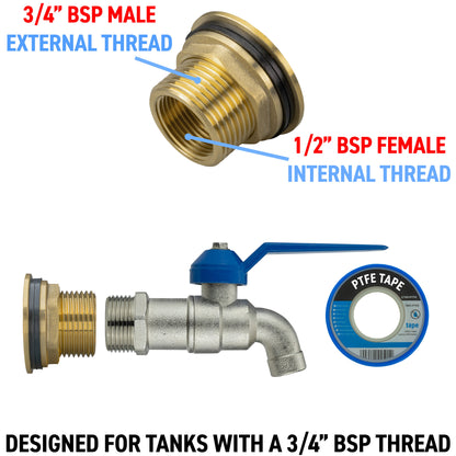 Water Butt Brass Kit 3/4in with Simple Lever Tap Brass Water Fitting Tap Adapter