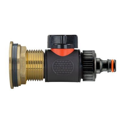Water Butt Brass Kit 1in with In-Line Valve + Quick Connect and Drill Bit