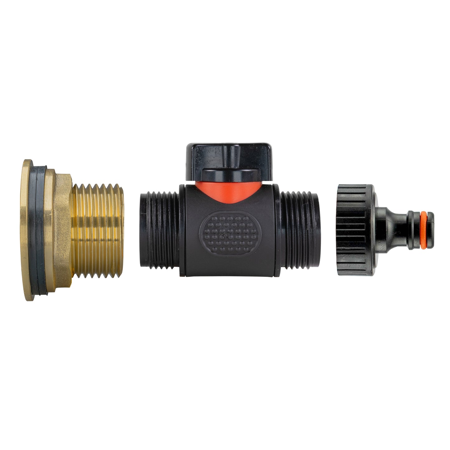 Water Butt Brass Kit 1in with In-Line Valve + Quick Connect and Drill Bit
