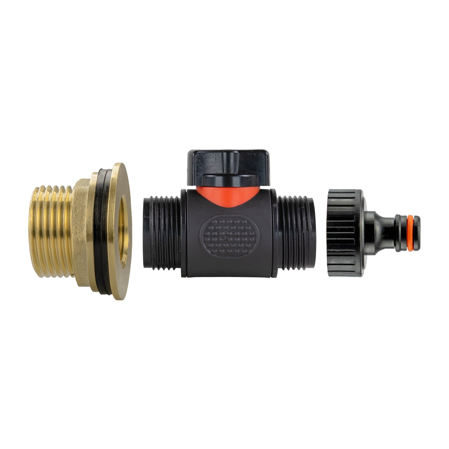 Water Butt Brass Kit 1in with In-Line Valve + Quick Connect and Drill Bit