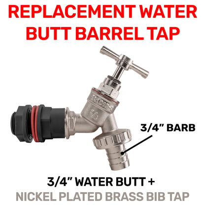 Water Butt Kit 3/4in with Nickel Plated Barbed Tap and Drill Bit Water Connector