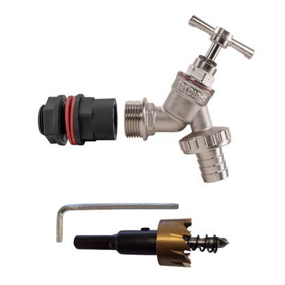 Water Butt Kit 3/4in with Nickel Plated Barbed Tap and Drill Bit Water Connector