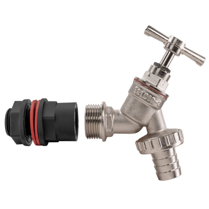 Water Butt Kit 3/4in with Nickel Plated Barbed Tap and Drill Bit Water Connector