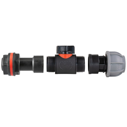 Water Butt Extension Kit 3/4in with In-Line Valve + 20mm MDPE and Drill Bit