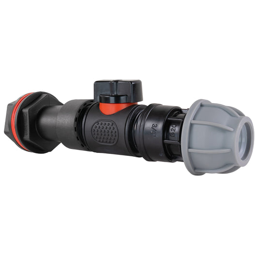 Water Butt Extension Kit 3/4in with In-Line Valve + 20mm MDPE and Drill Bit