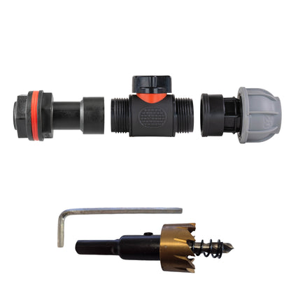 Water Butt Extension Kit 3/4in with In-Line Valve + 20mm MDPE and Drill Bit
