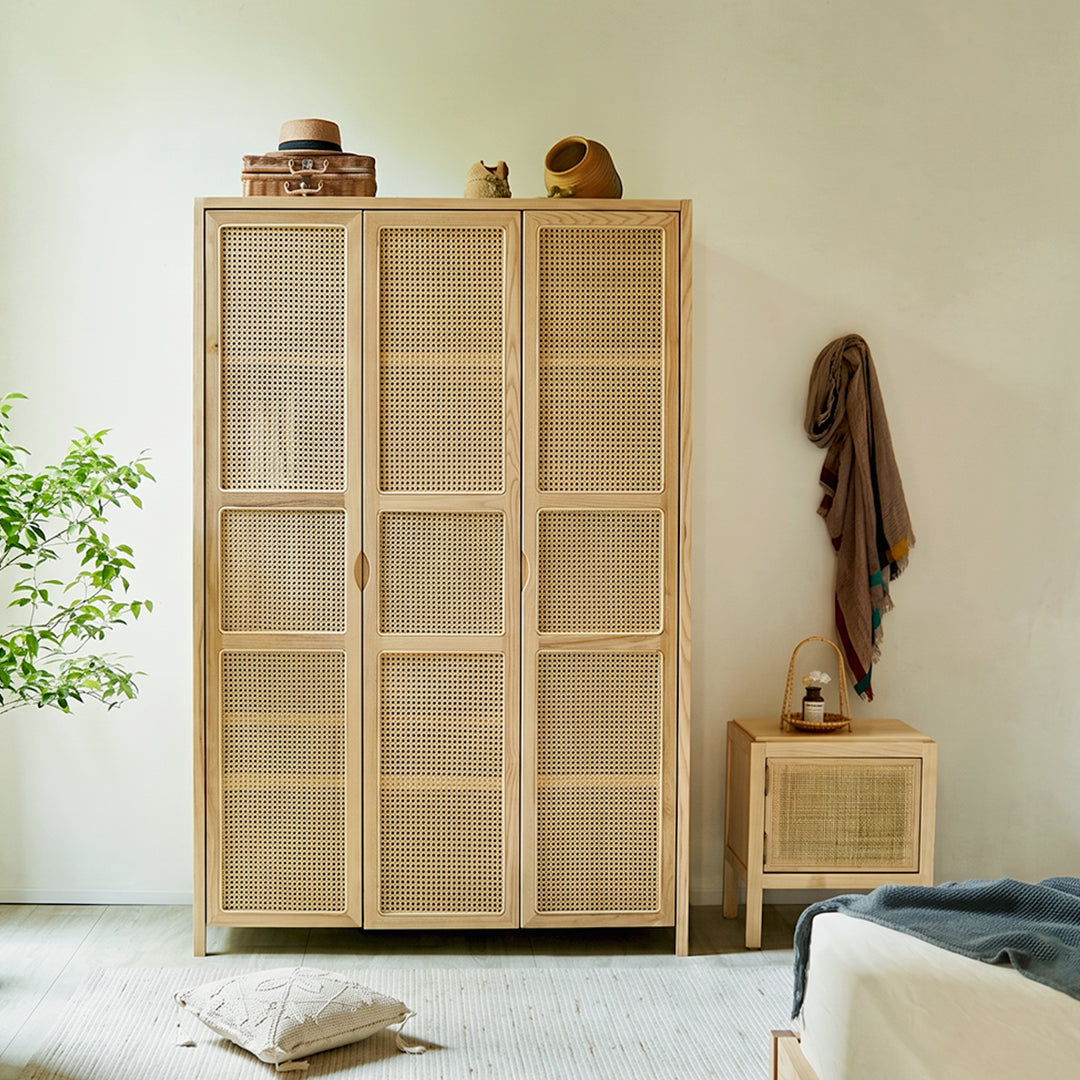 Amelia Rattan Wardrobe, Solid Wood & Rattan