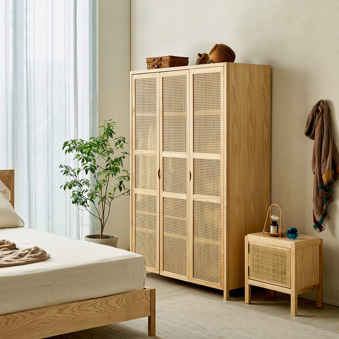 Amelia Rattan Wardrobe, Solid Wood & Rattan