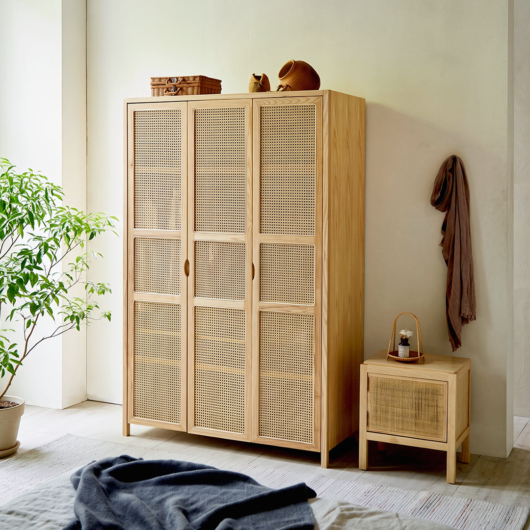 Amelia Rattan Wardrobe, Solid Wood & Rattan
