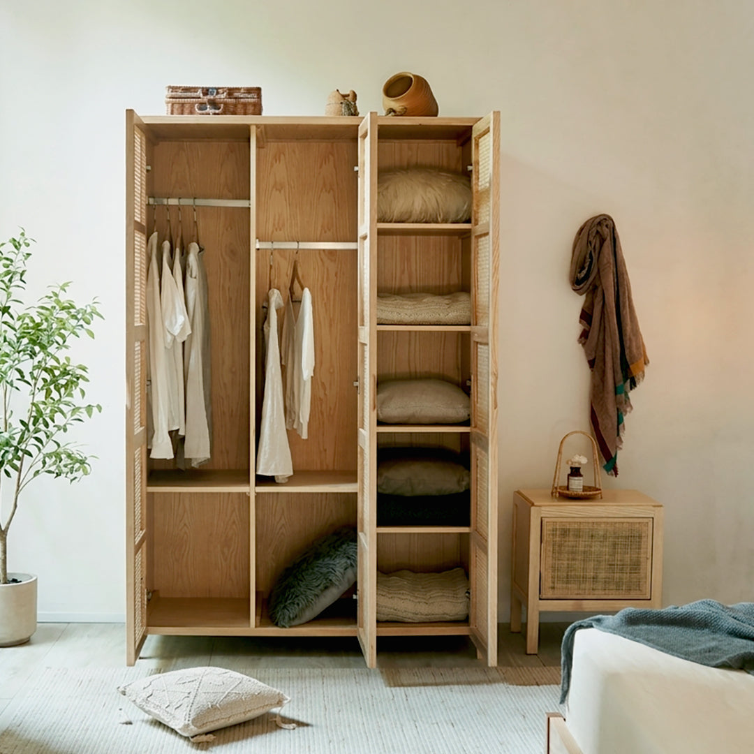 Amelia Rattan Wardrobe, Solid Wood & Rattan