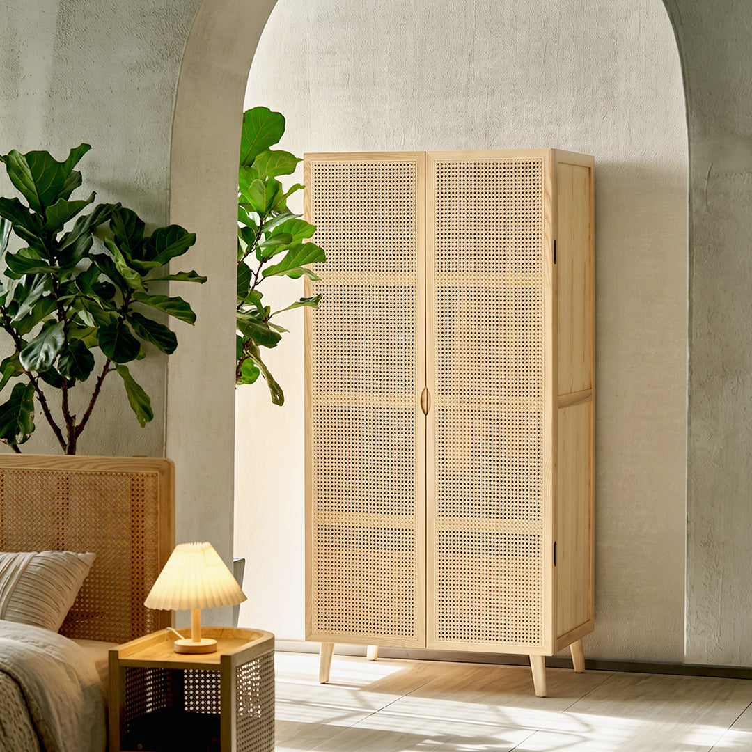 Amelia Rattan Wardrobe, Solid Wood & Rattan